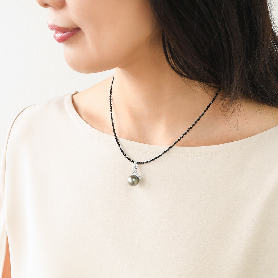 楽天市場】10mm 黒蝶真珠 ブラックスピネル コンビ ペンダント