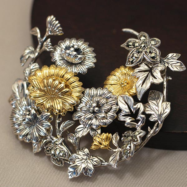 楽天市場】碌山 菊花ブローチ 和デザイン 銀の花 702C0002 RP : ルコリエ