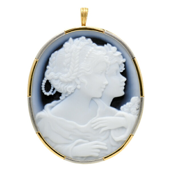 楽天市場】青メノウ カメオ ブローチペンダント K18YG Pt900 緻密な