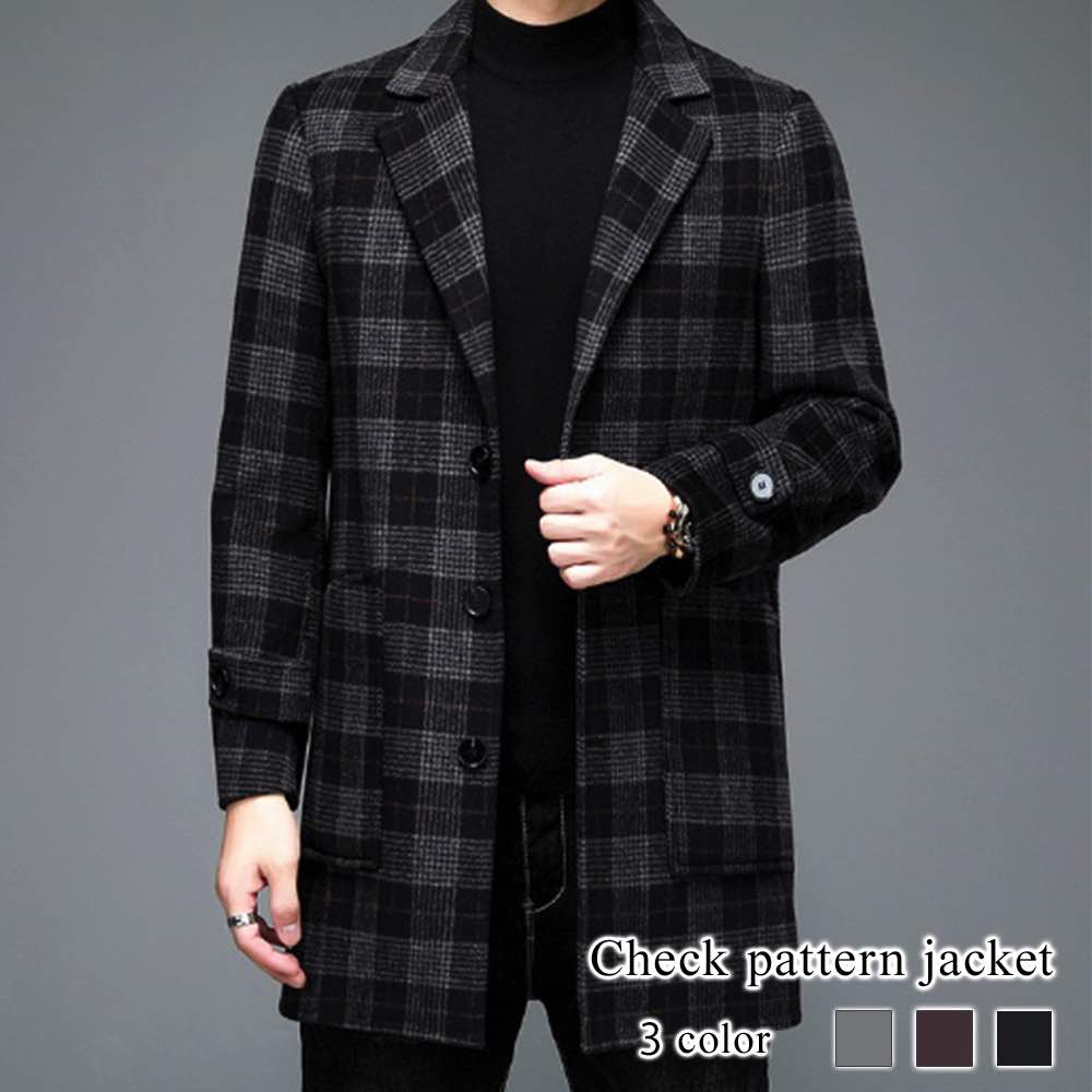 楽天市場】チェスターコート メンズ チェック柄ジャケット ハーフ