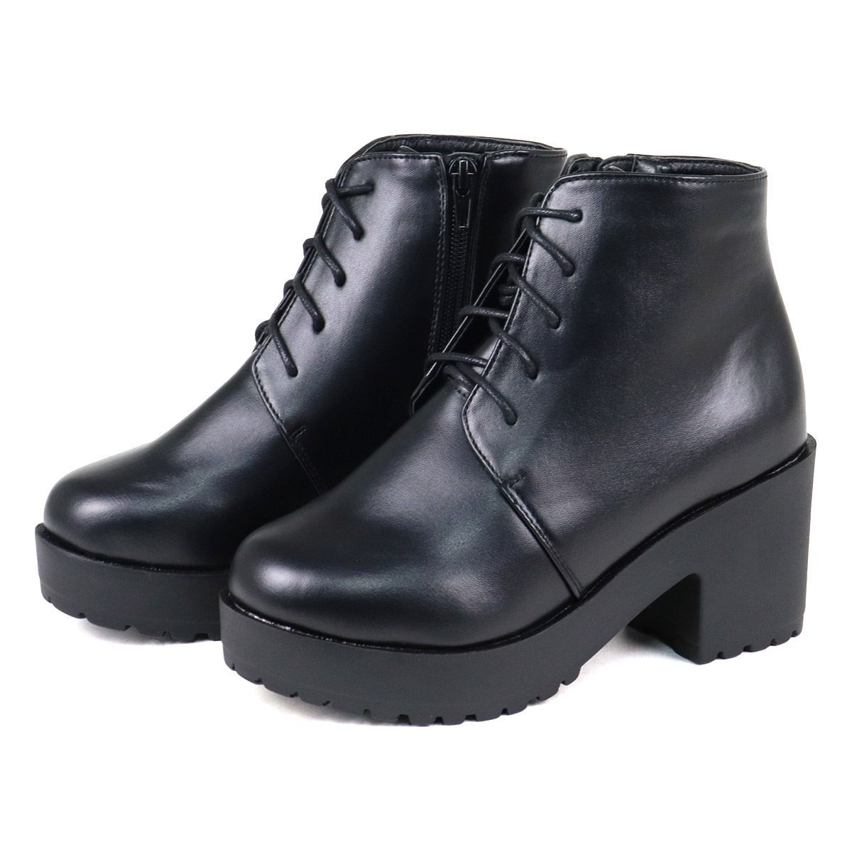 楽天市場】ブーツ レディース ショート 厚底 8cmヒール レースアップ
