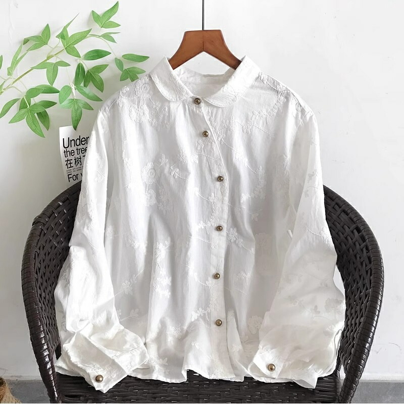 刺繍入りホワイト長袖シャツ 楽天市場】シャツ 刺繍 綿シャツ ホワイト