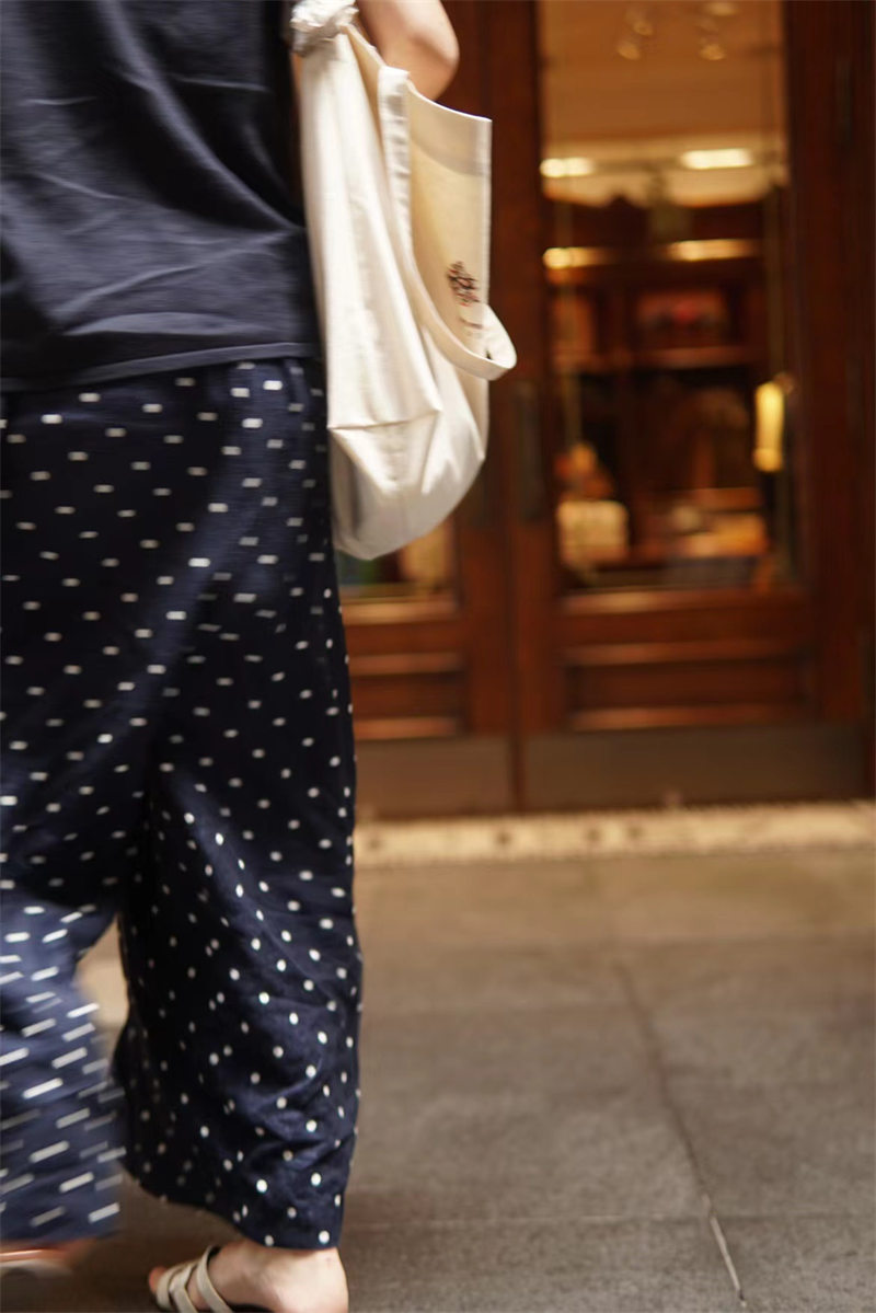 楽天市場】ワイドパンツ パンツ 綿麻風 レディース 夏 ドット柄