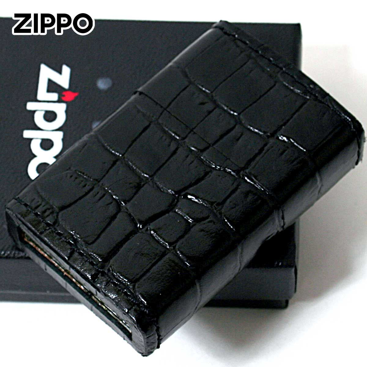 楽天市場】Zippo ジッポライター 革巻き 本革 クロコダイル ワニ 黒