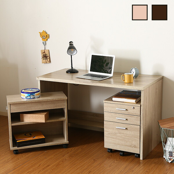 楽天市場】デスク デスク3点セット キャビネット ワゴン シェルフ