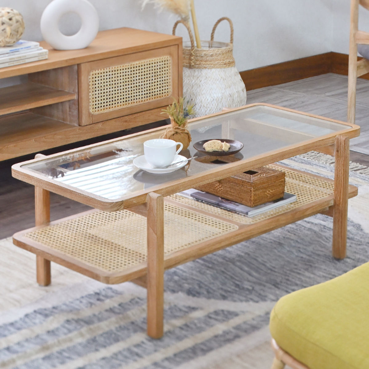 楽天市場】センターテーブル ラタン チーク無垢材 KAGOME 100cm幅