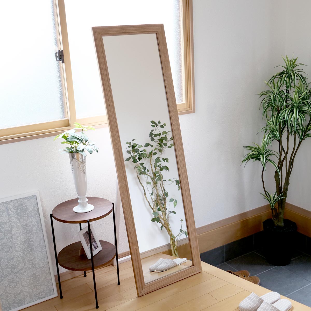楽天市場】スタンドミラー 全身 木枠 飛散防止 45×147cm （ 姿見 鏡