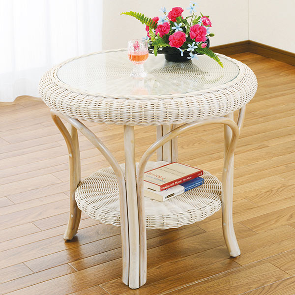 ラタンテーブル（ガラス天板付き） 籐 ラタンテーブル ガラス天板