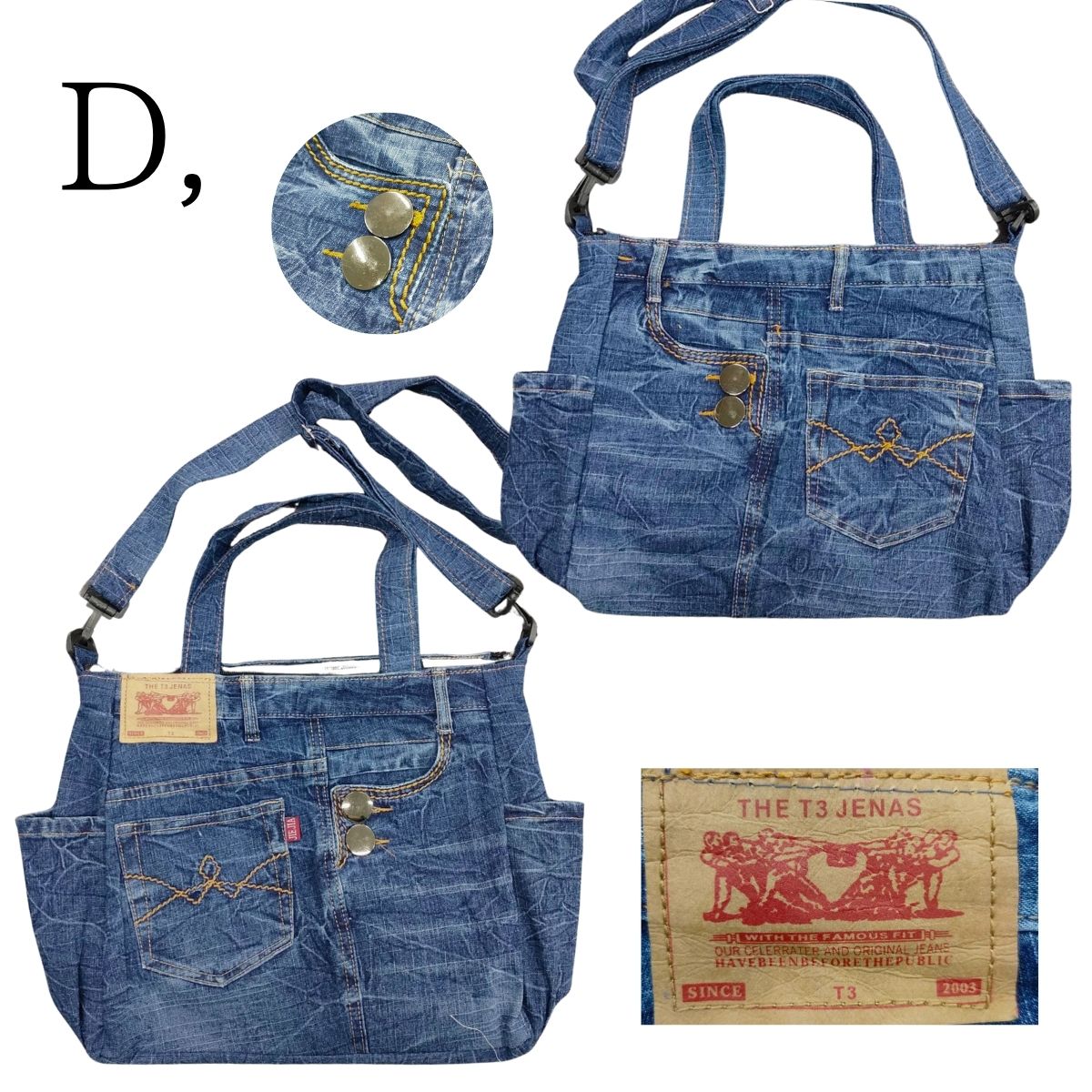 デニムリメイク 編み込みトートバッグ⭐︎バンブー持ち手⭐︎2連ハート