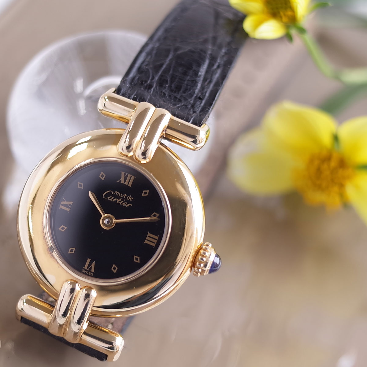 Cartier マストコリゼ 腕時計 クオーツ ブラック文字盤 電池未交換 美