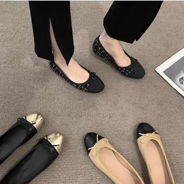 楽天市場】コンビフラットシューズ ぺたんこシューズ バレエシューズ