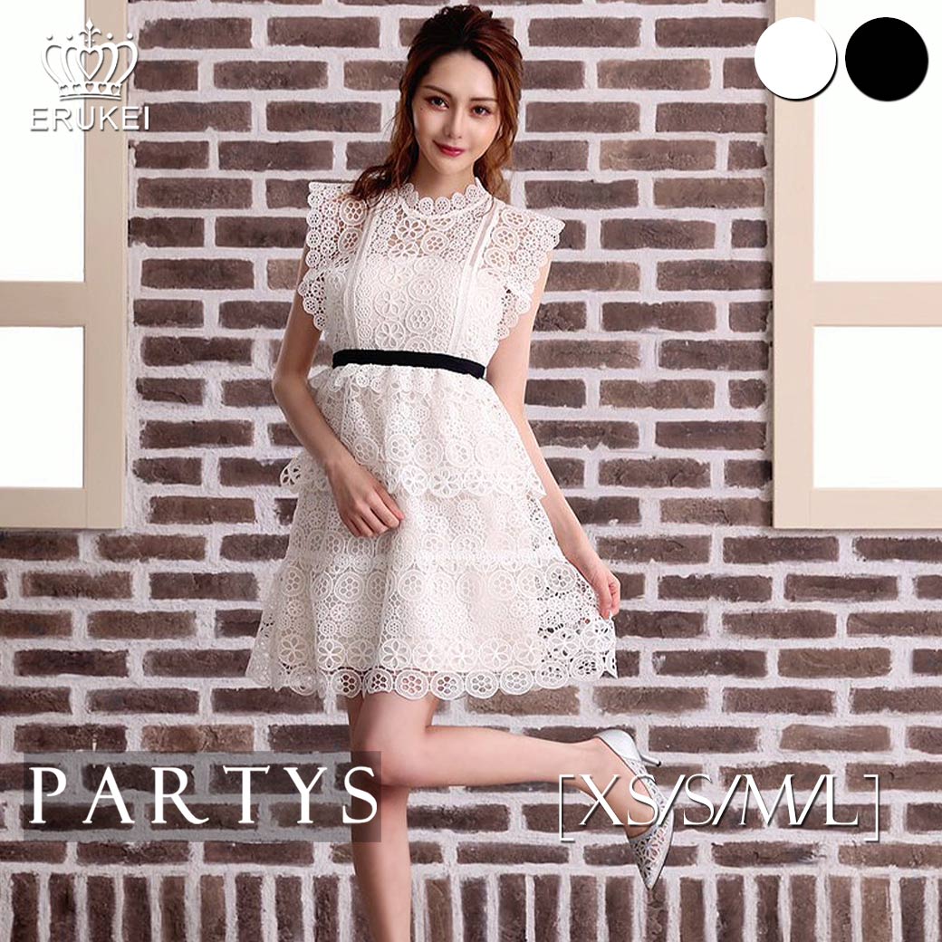 楽天市場】[ ノースリーブ ティアード 総レース フレア ショート丈