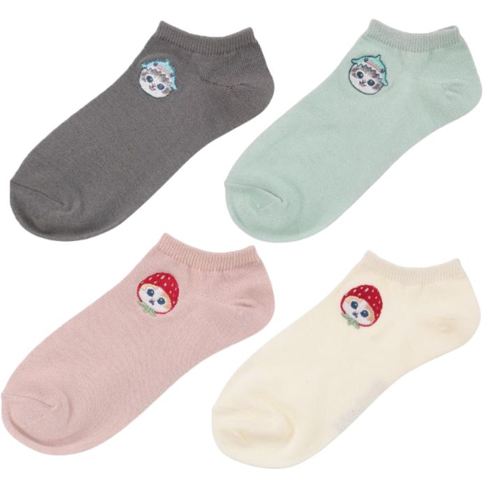 楽天市場】mofusand スニーカーソックス 刺繍柄 いちごにゃん サメ