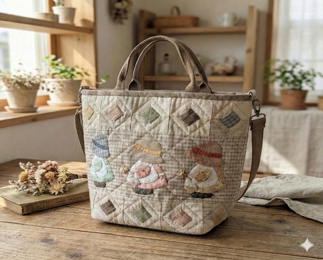 パッチワークスーちゃんとハウスのトートバッグ2点 パッチワークスー