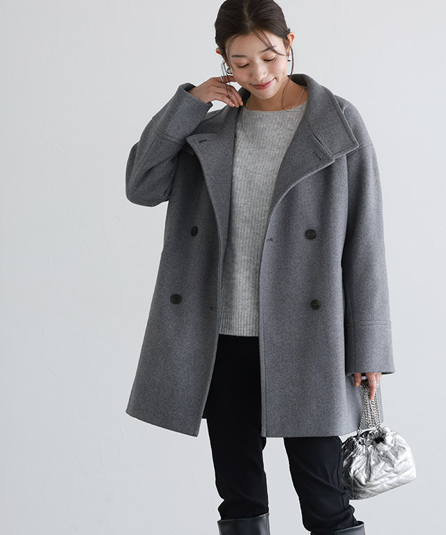 楽天市場】≪冬SALE！≫スタンドカラーミドルコート ☆ メルトン素材