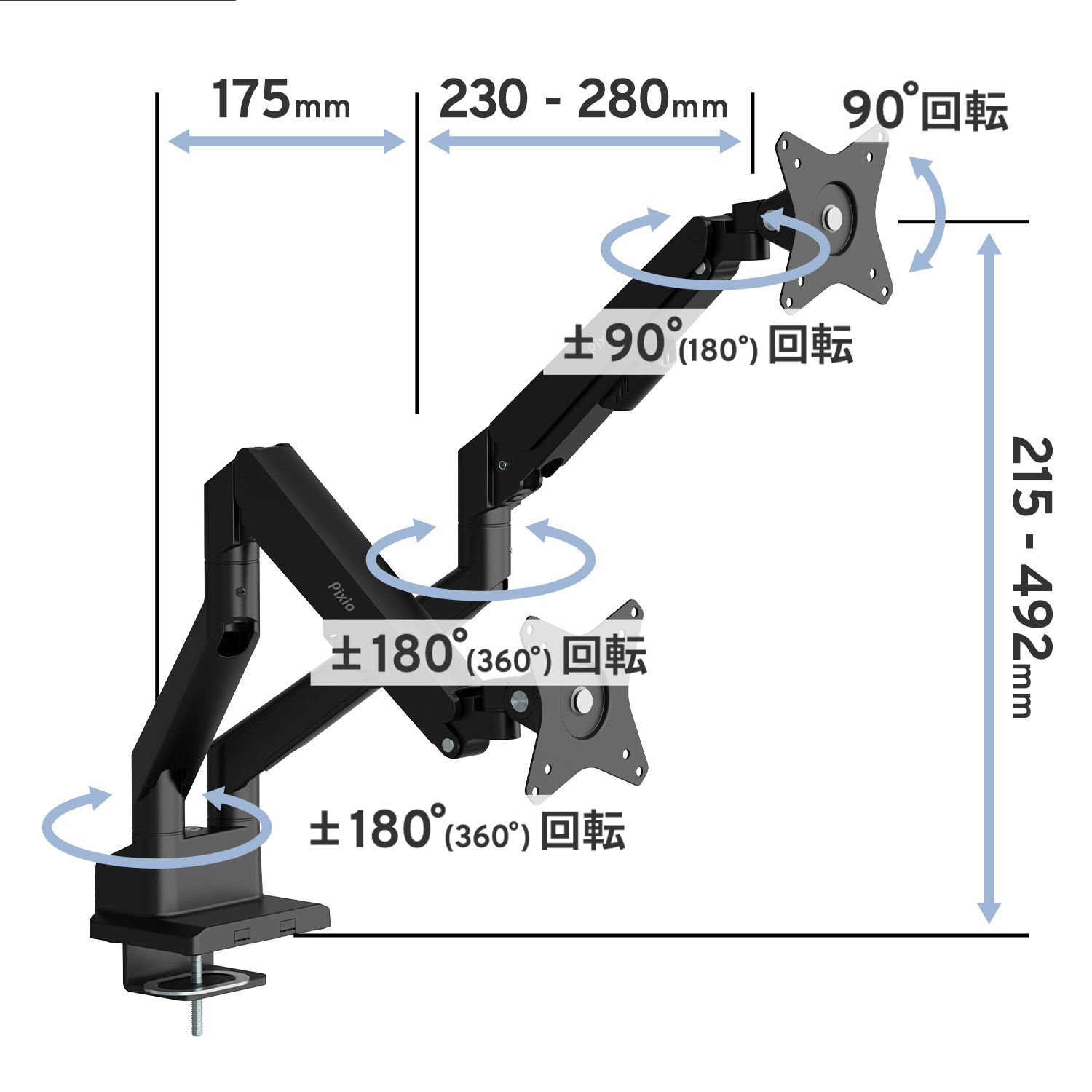 楽天市場】[アウトレット]Pixio PS1D Wave モニターアーム デュアル 2