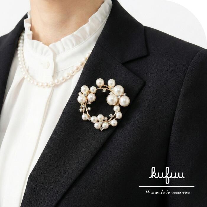 楽天市場】レディース ブローチ サークルパール＆ラインストーン