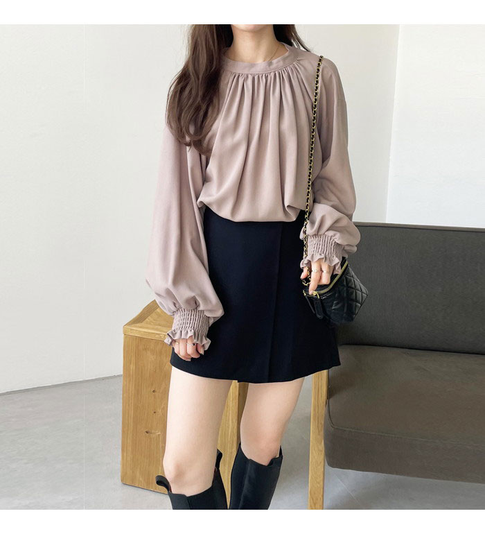 楽天市場】ハイネックギャザーバルーンスリーブブラウス レディース 秋