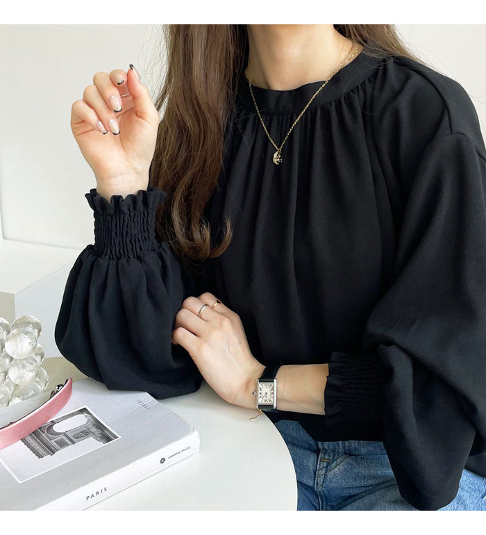 楽天市場】ハイネックギャザーバルーンスリーブブラウス レディース 秋