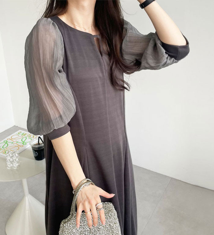 楽天市場】カットソーワンピース レディース 袖楊柳シアー美ライン