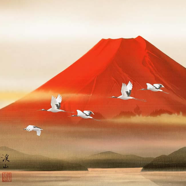 楽天市場】縁起画【赤富士飛翔/J4-C010】F4サイズ42×34cm 作家（伊藤