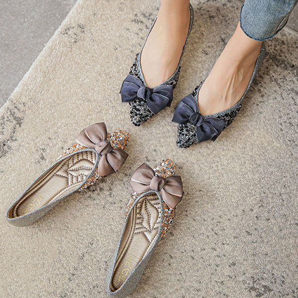 楽天市場】フラットシューズ バレエシューズ ポインテッドトゥ リボン