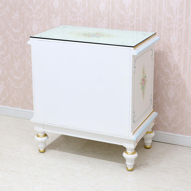 楽天市場】ガラス天板付き サイドチェスト ブルーラインロココ