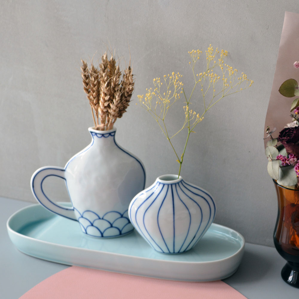 楽天市場】眞窯 リバーシブルな花びん 波とストライプ（ 小さい取手