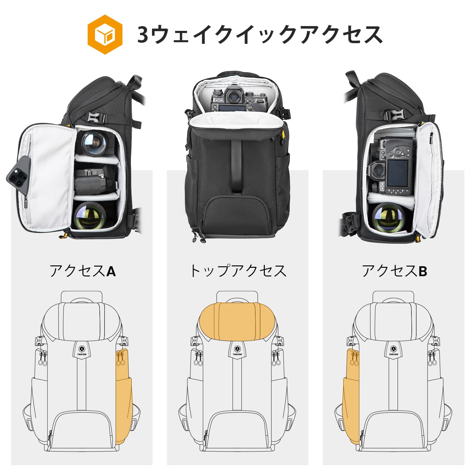 ハードシェル撥水カメラバッグ サイドアクセス対応のスリングタイプ