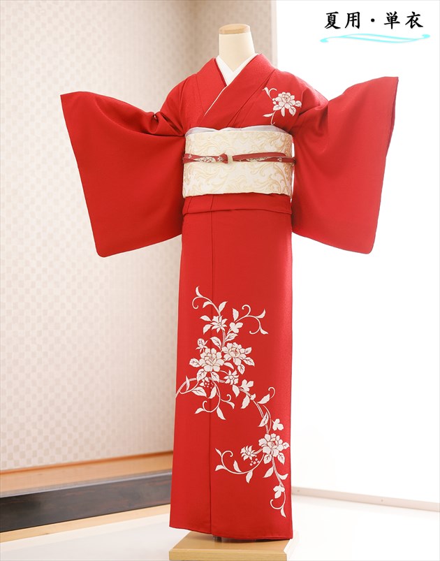 楽天市場】還暦祝い 赤 単衣 訪問着レンタル sh1625【夏用 着物