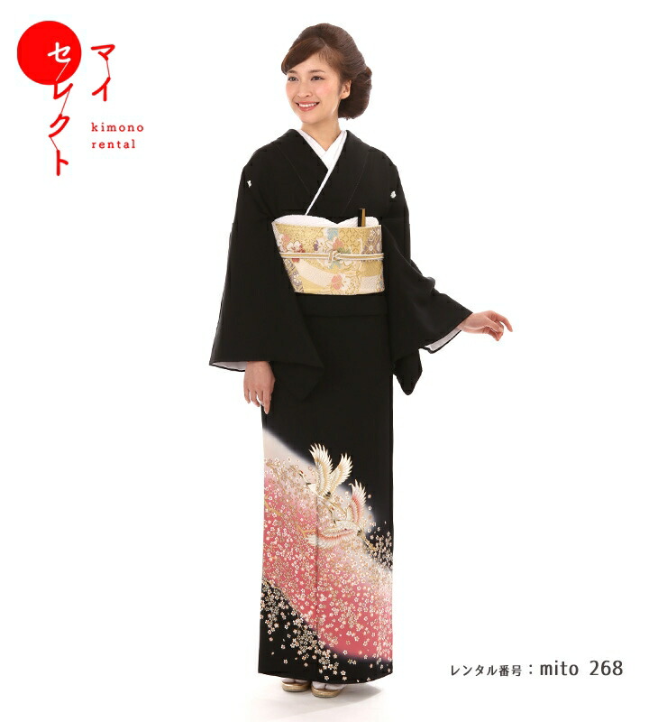 楽天市場】【レンタル】 黒留袖 mito_268 / N-256 桜に羽ばたく鶴 S