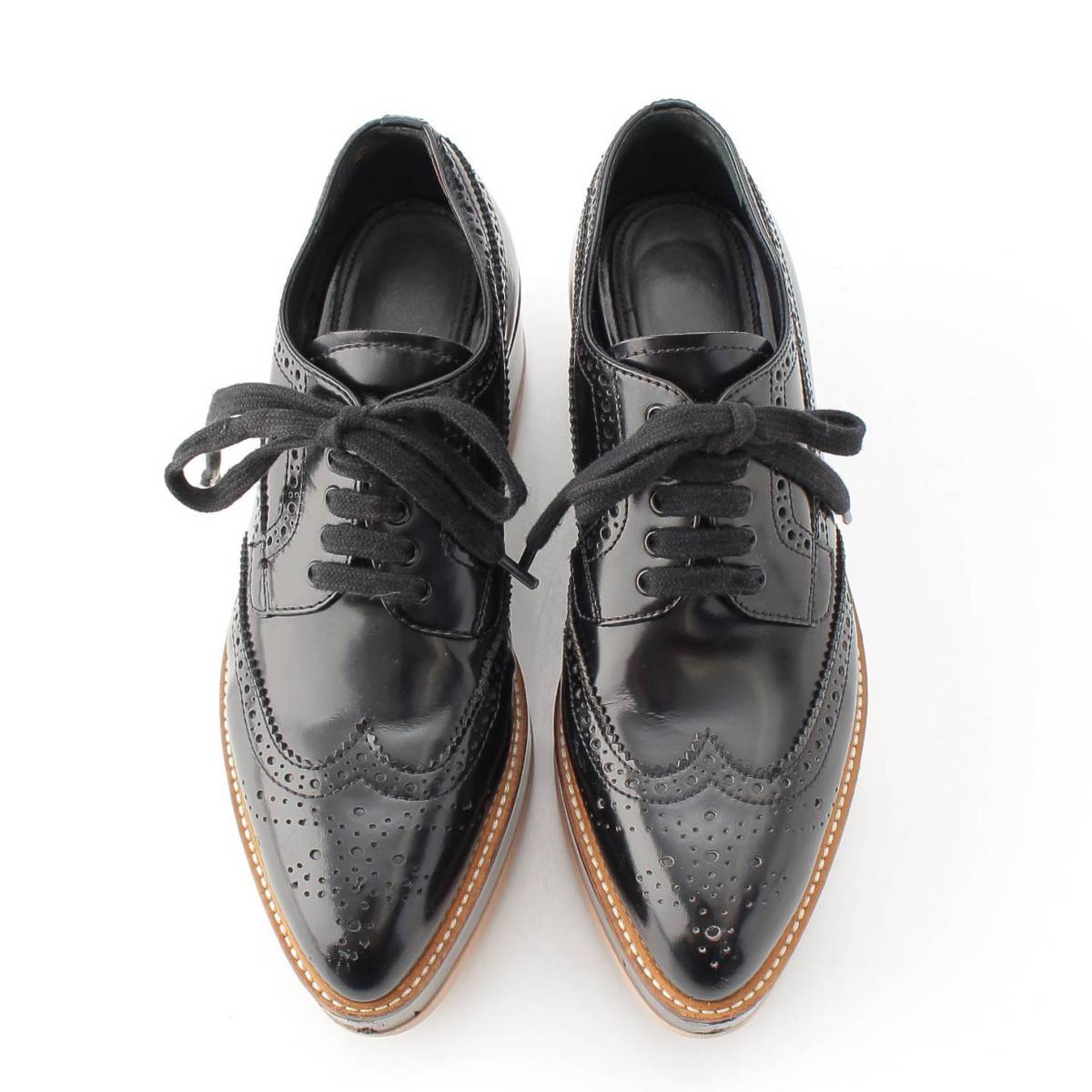 楽天市場】【プラダ】Prada 厚底 ウィングチップ レザー レースアップ