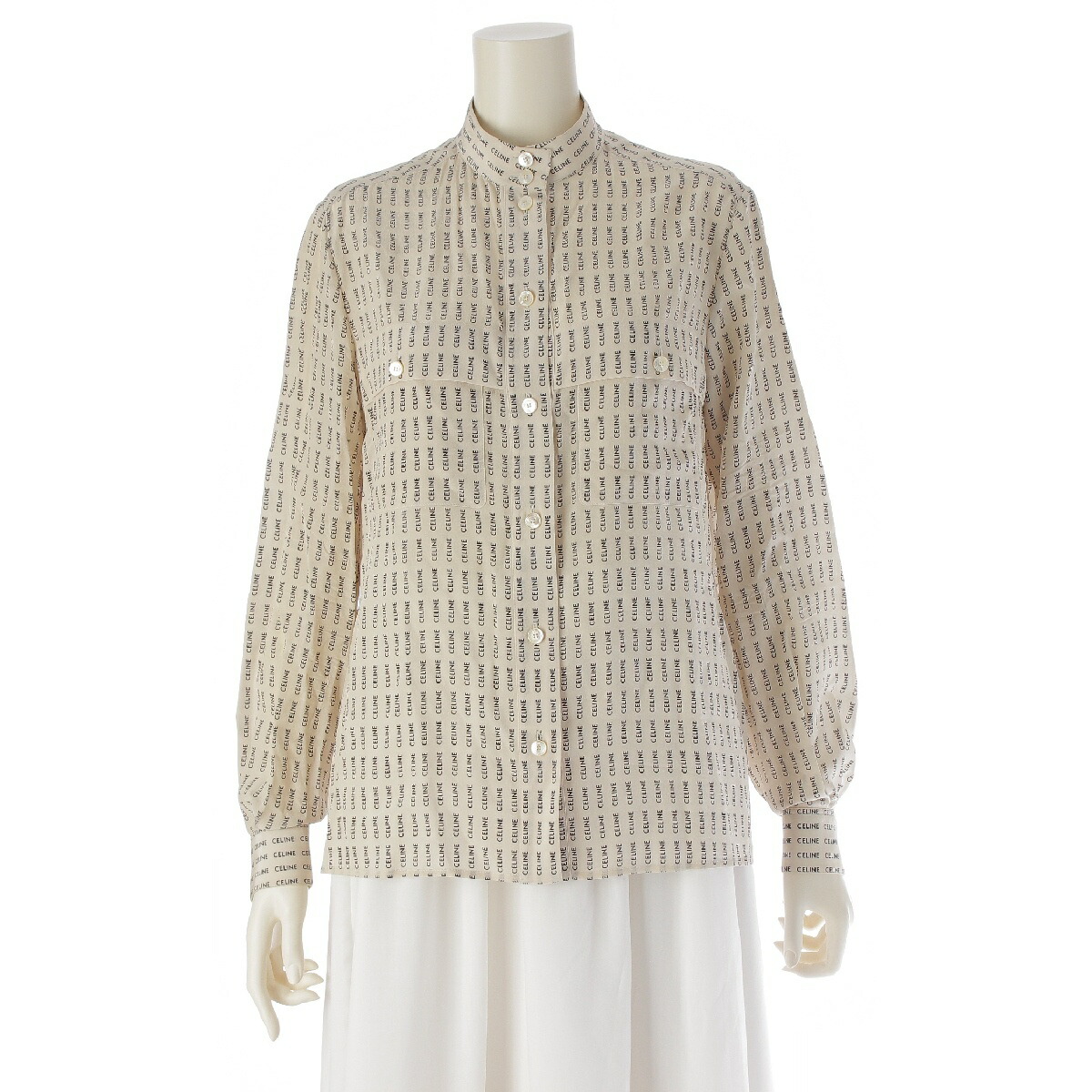 楽天市場】セリーヌ CELINE シルク ロゴ 総柄 トップス バンドカラー