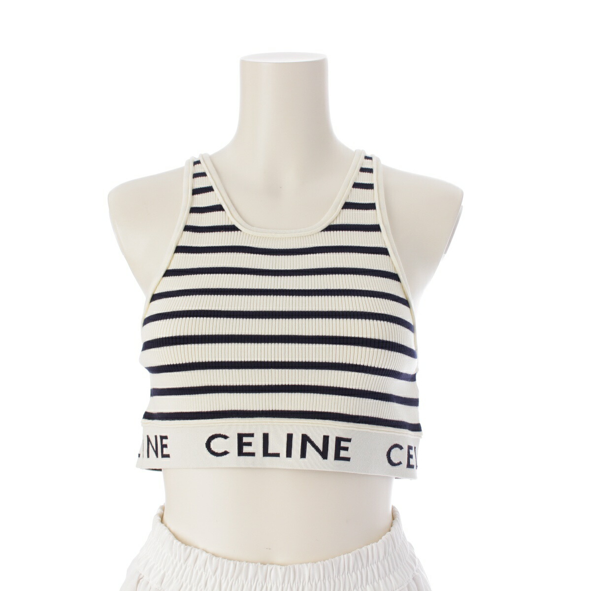 楽天市場】セリーヌ CELINE コットン クロップド ロゴ ボーダー タンク