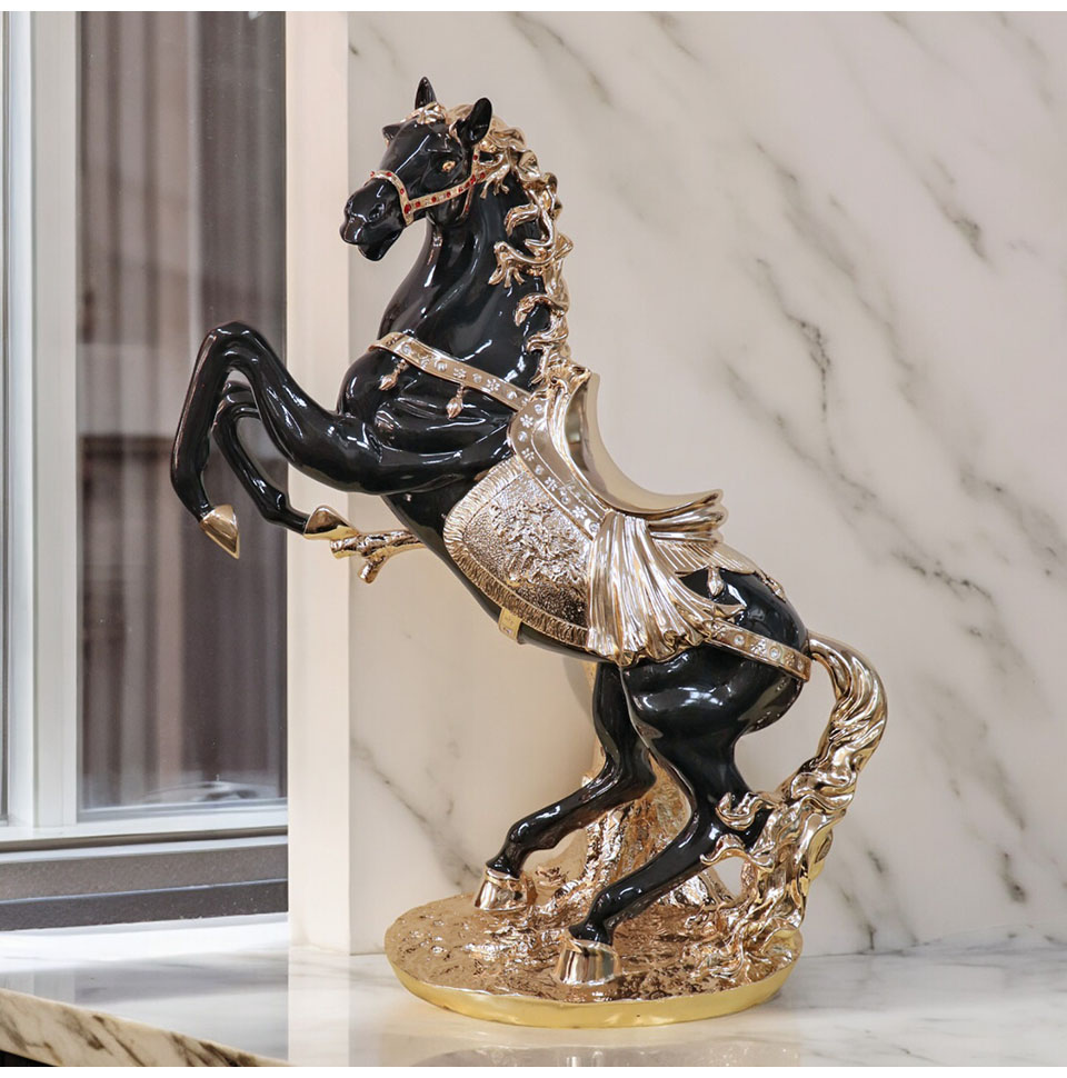 楽天市場】跳ね馬 置物 馬の置物 幅58cm 開運 風水 立ち馬 黒馬