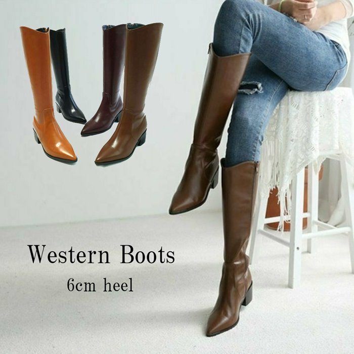 楽天市場】ロングウエスタンブーツ レディース ロングブーツ 太め