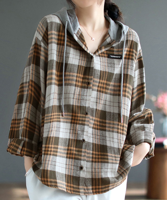 楽天市場】チェックシャツ レディース フード付き シャツ レディース