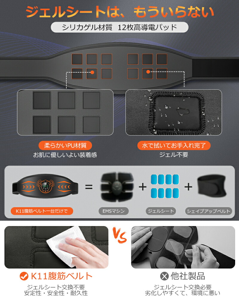 楽天市場】EMS 腹筋ベルト ジェルシート不要 腹筋トレーニング 腹筋