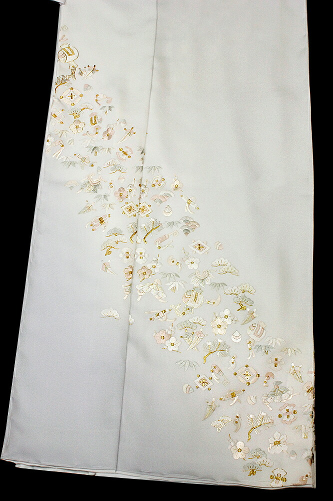 楽天市場】訪問着 手刺繍 正絹 豪華 フォーマル 宝尽くし ライトグレー