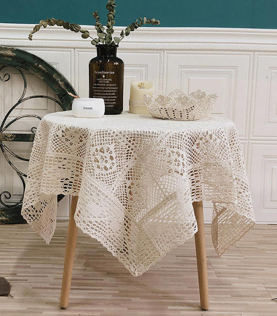 楽天市場】レース編み ホワイト テーブルクロス85X85cm テーブル