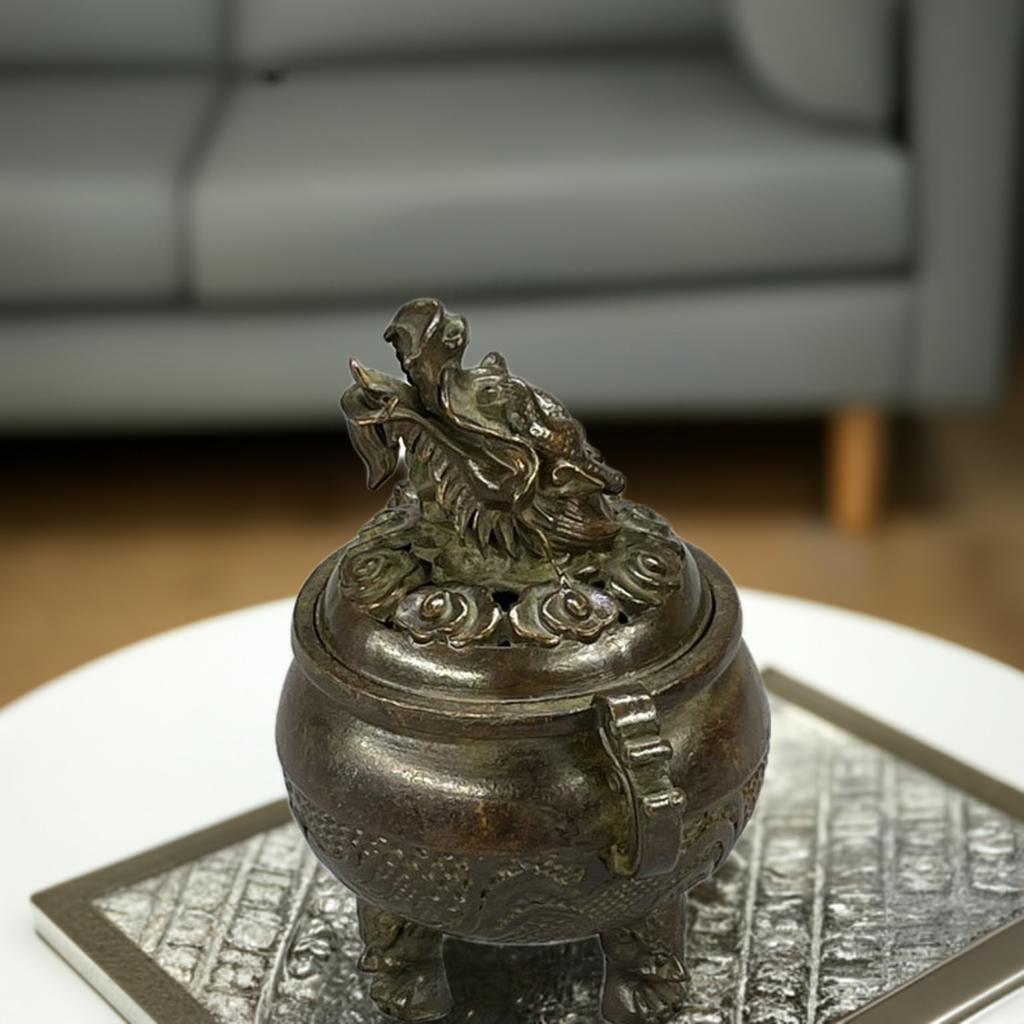 備前焼 龍彫伏香炉（大） 香爐 香道具 茶道具 置物 竜 尤 ドラゴン お