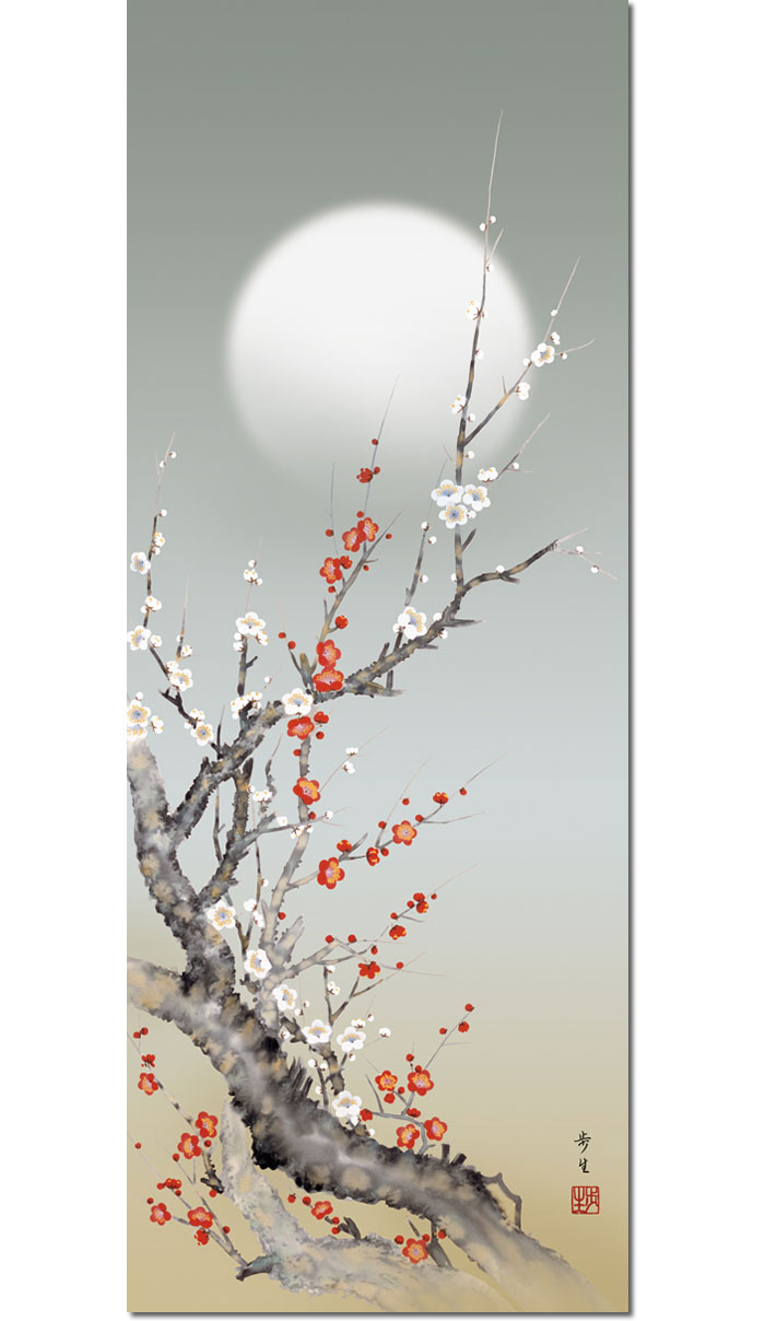 楽天市場】掛け軸 掛軸 朧月紅白梅 おぼろづきこうはくばい 幅44.5×高