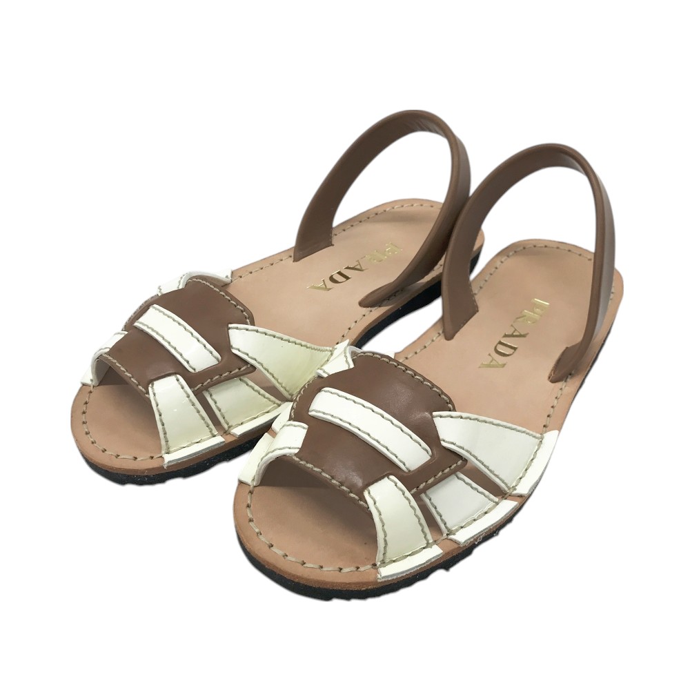 プラダ PRADA サンダル ブラウン ビッグバックル ヴィンテージ風 37