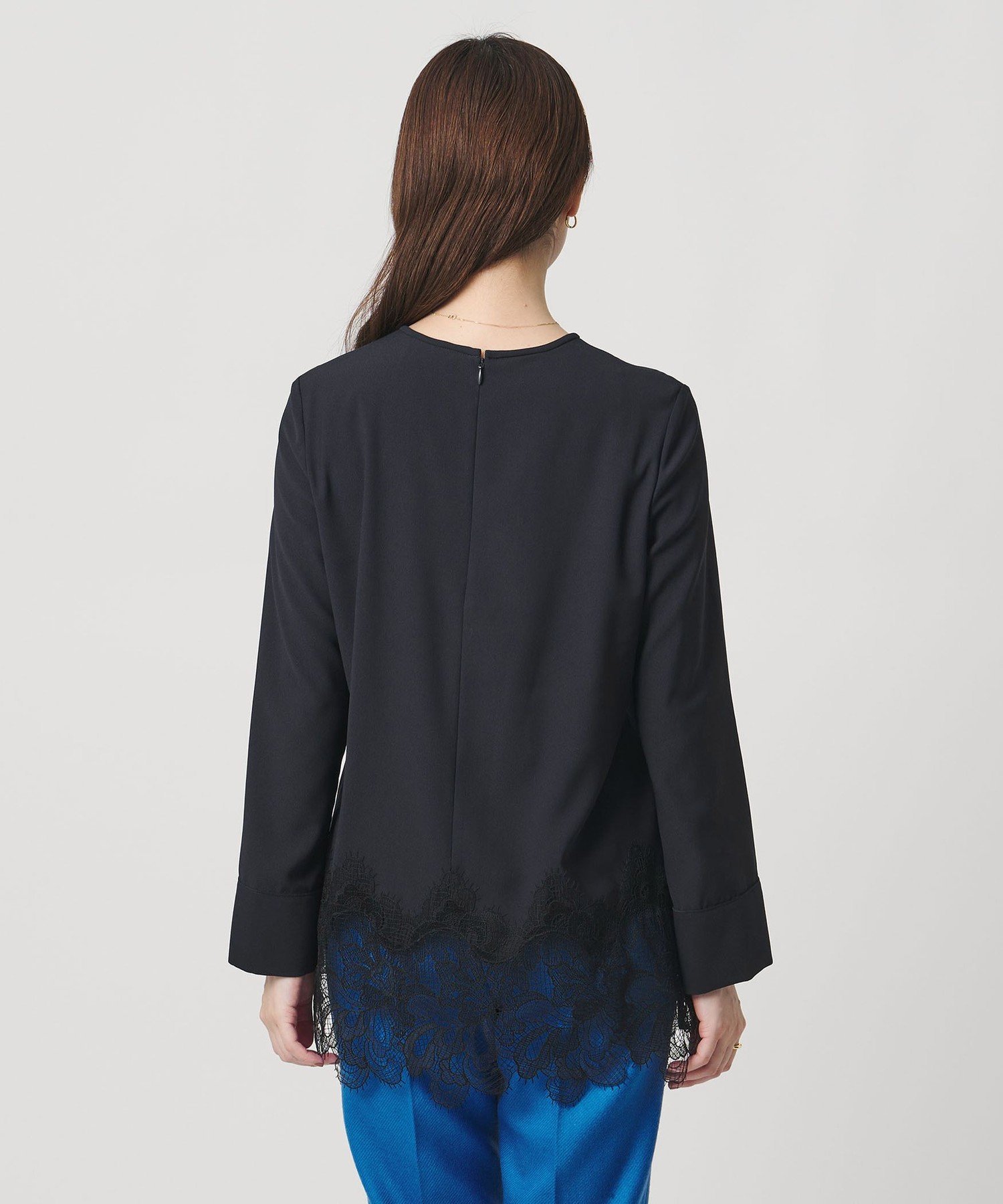 UNITED ARROWS｜バックサテン レースコンビ ブラウス -ウォッシャブル