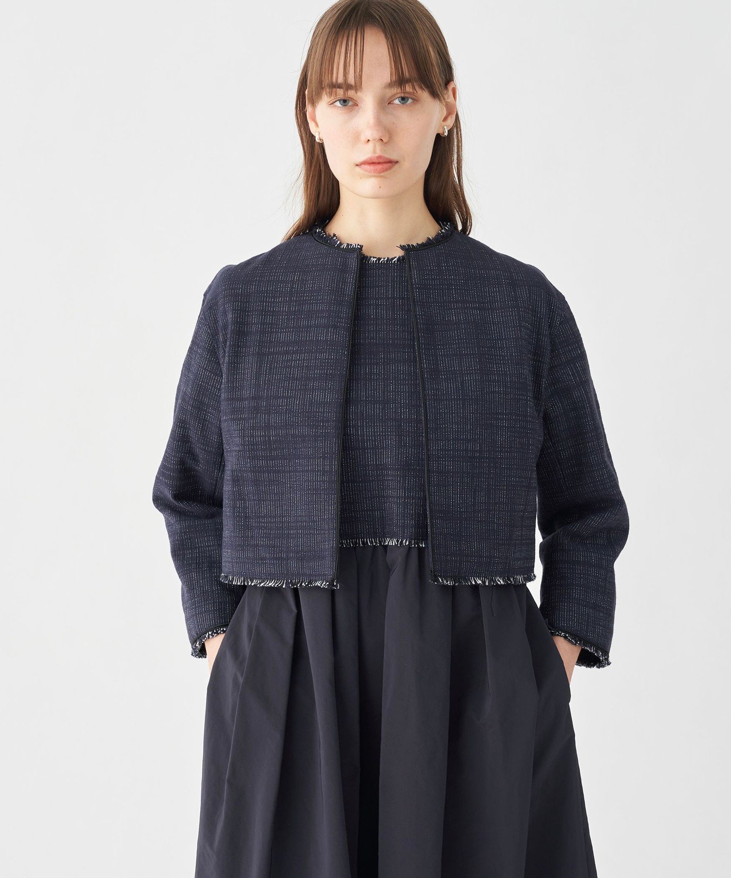 TOMORROWLAND｜ロングスラブツイード クルーネックジャケット