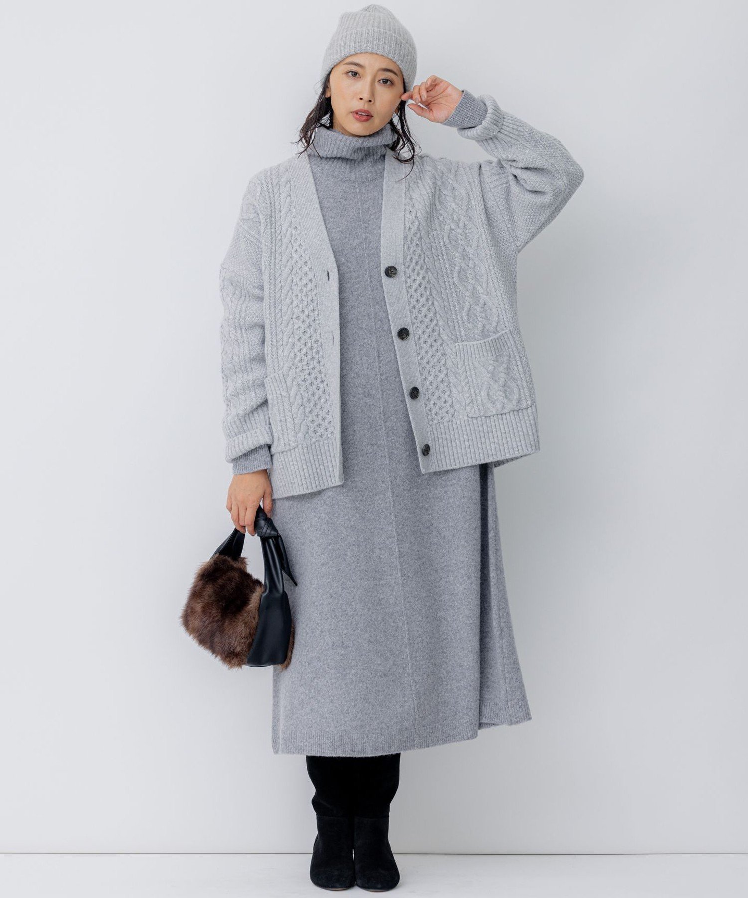 23区｜【洗える】ウールカシミヤ アランパターン カーディガン