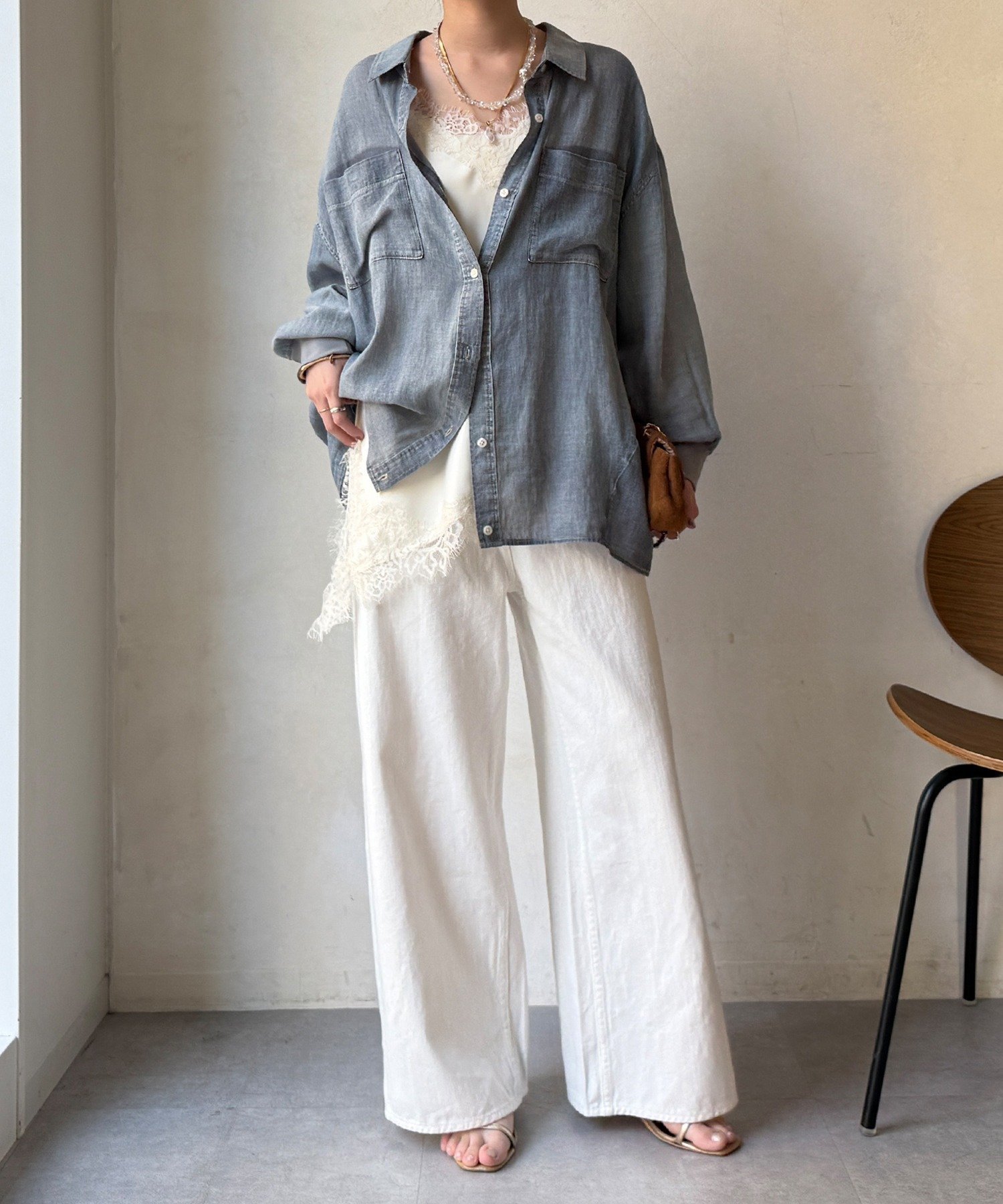 DOUDOU｜袖リブシアーデニムシャツ | Rakuten Fashion(楽天