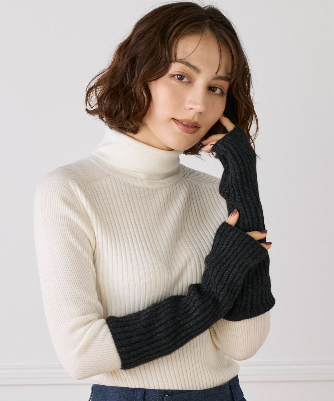 INED｜ミドルゲージカシミヤ リブアームウォーマー《ASAUCE MELER