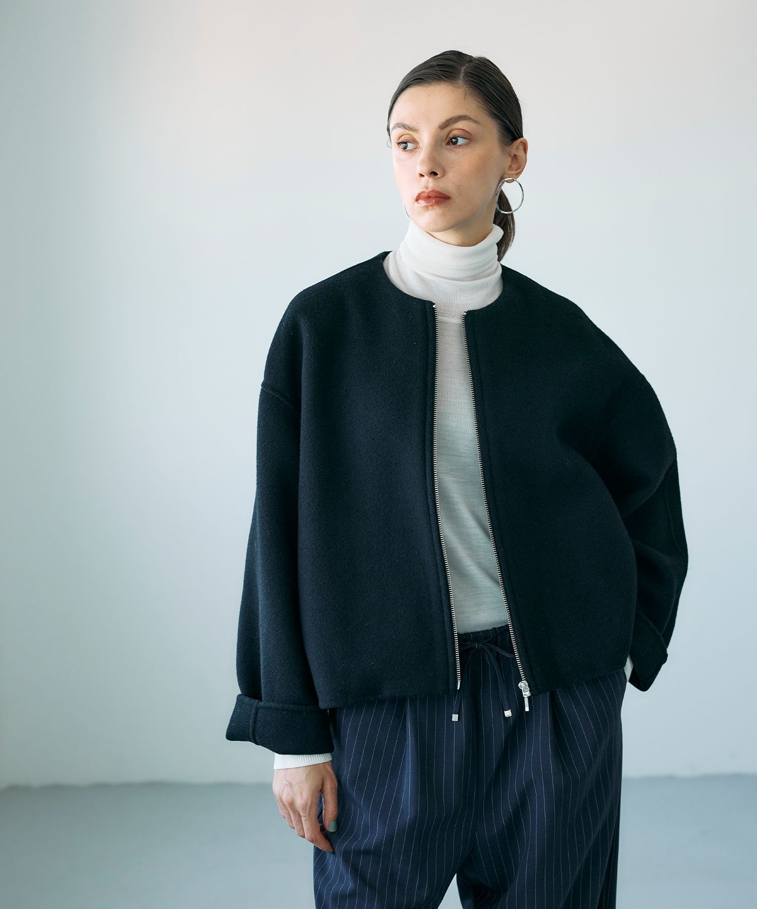 N.O.R.C｜ウールメルトンショートジップリバーコート | Rakuten