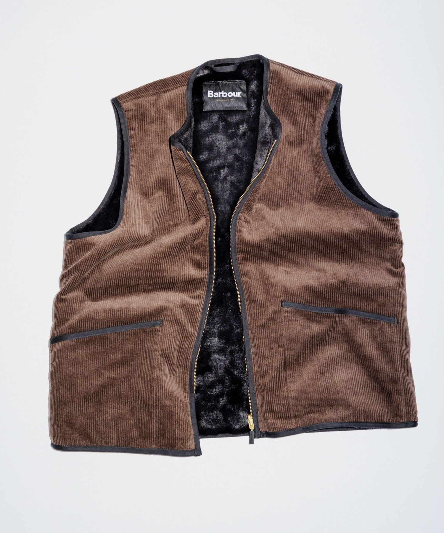 リバーシブルフェイクファーコーデュロイ ベスト 40 ブラウン UNITED ARROWS green label relaxing｜【別注】<Barbour>リバーシブル